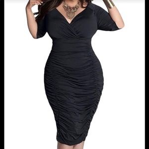 V neck Wrap Style Ruched Bodycon Dresses